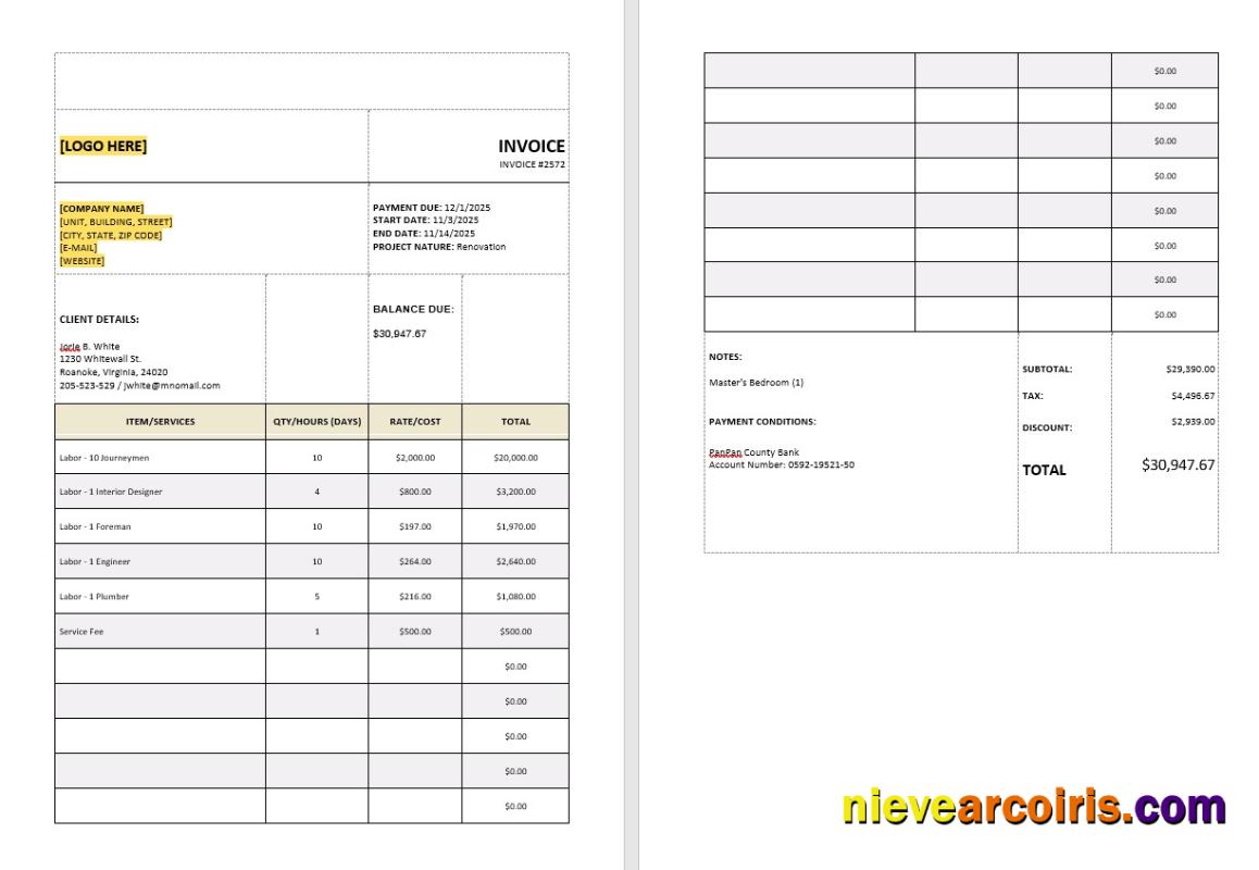 Service Tax Calculation Invoice
